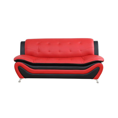 Black & Red Faux Leather 3 Seater Living Room Sofa
