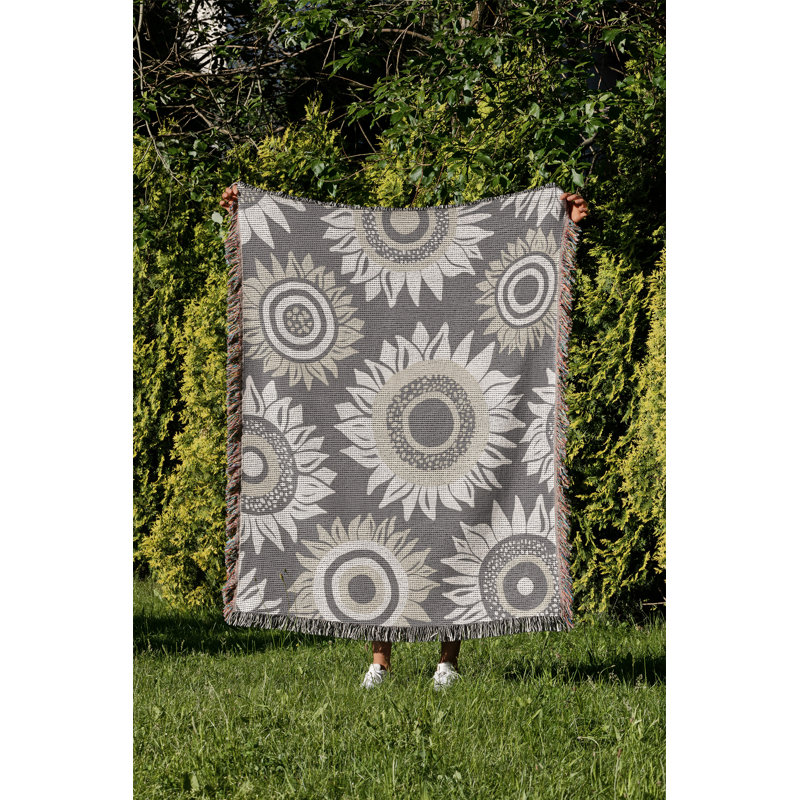 Jeté en coton Frannie Sunflowers, Gris, 60 x 60