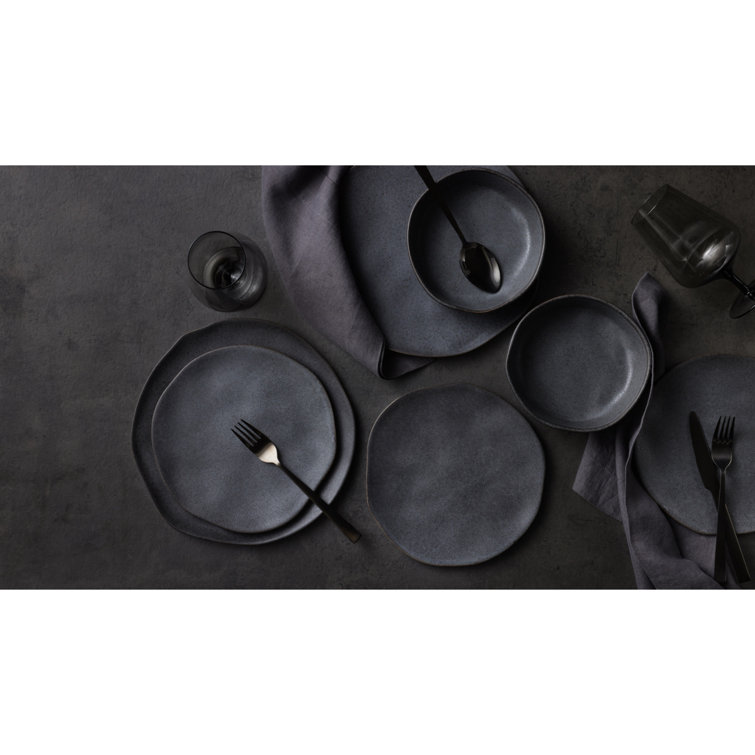 Stone by Mercer Project Katachi Stoneware 16-Piece Dinnerware Set, Grey