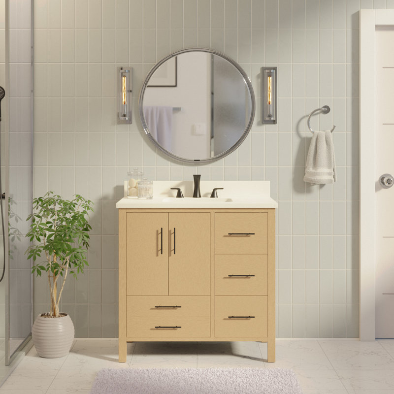 Kiara 36'' Single Bathroom Vanity with Top, Blonde, Matte White