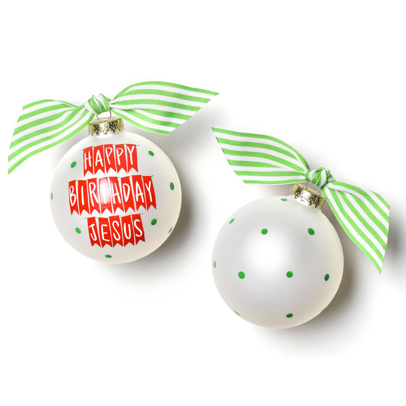 Ornement boule de verre bannière joyeux anniversaire jesus