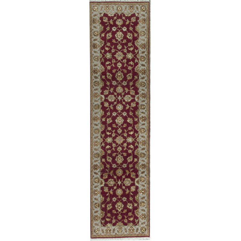 Hand-Knotted High-Quality Red and Cream Runner