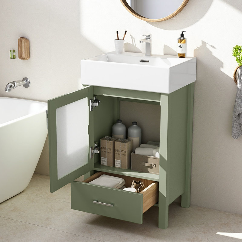 20.2" Bathroom Vanity with Glass Door, Green