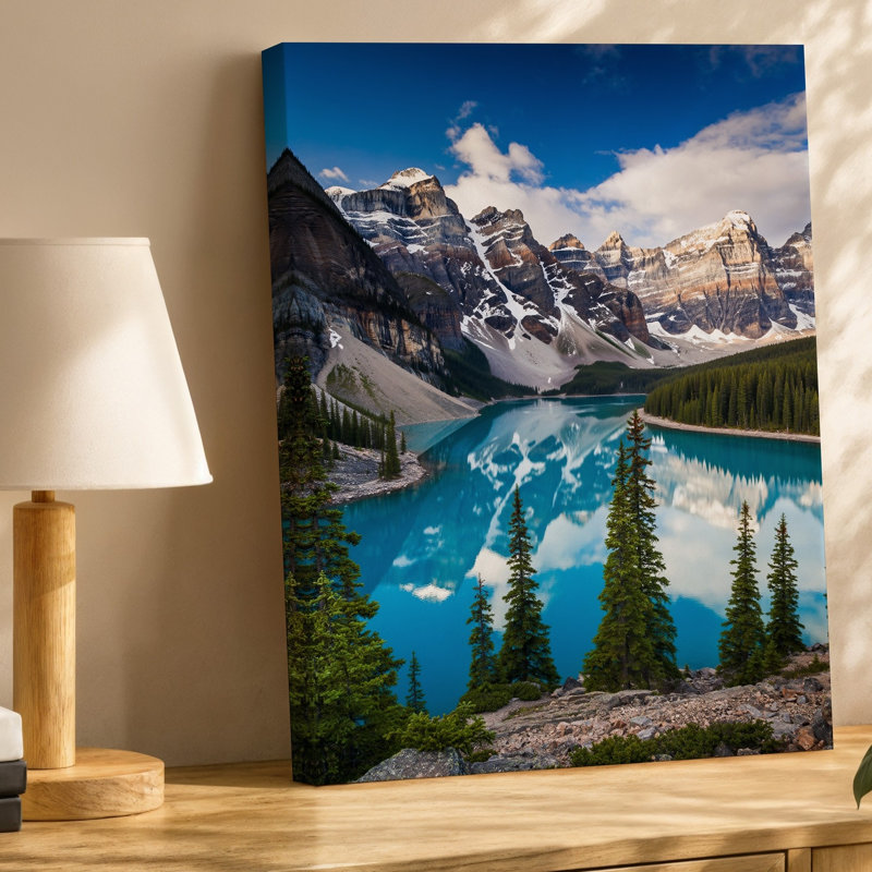 Toile, "Un paysage alpin à couper le souffle avec un lac turquoise vibrant", art mural, H 40 po x l 30 po