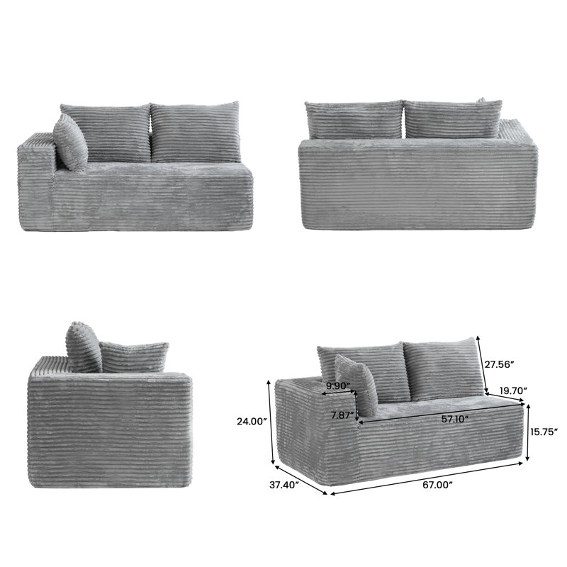 Canapé en tissu de velours côtelé Hananiah, Grey