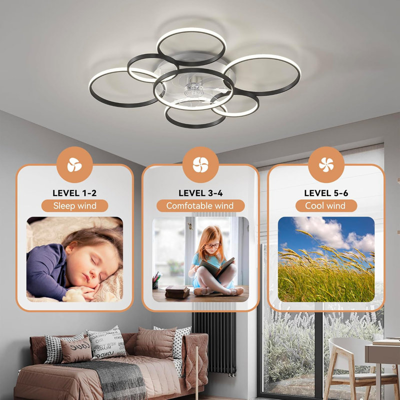 41" Modern Ceiling Fan With Light, Ceiling Fans With Lights And Remote Control, 3 Color LED Flush Mount Ceiling Fan For Living Room Bedroom