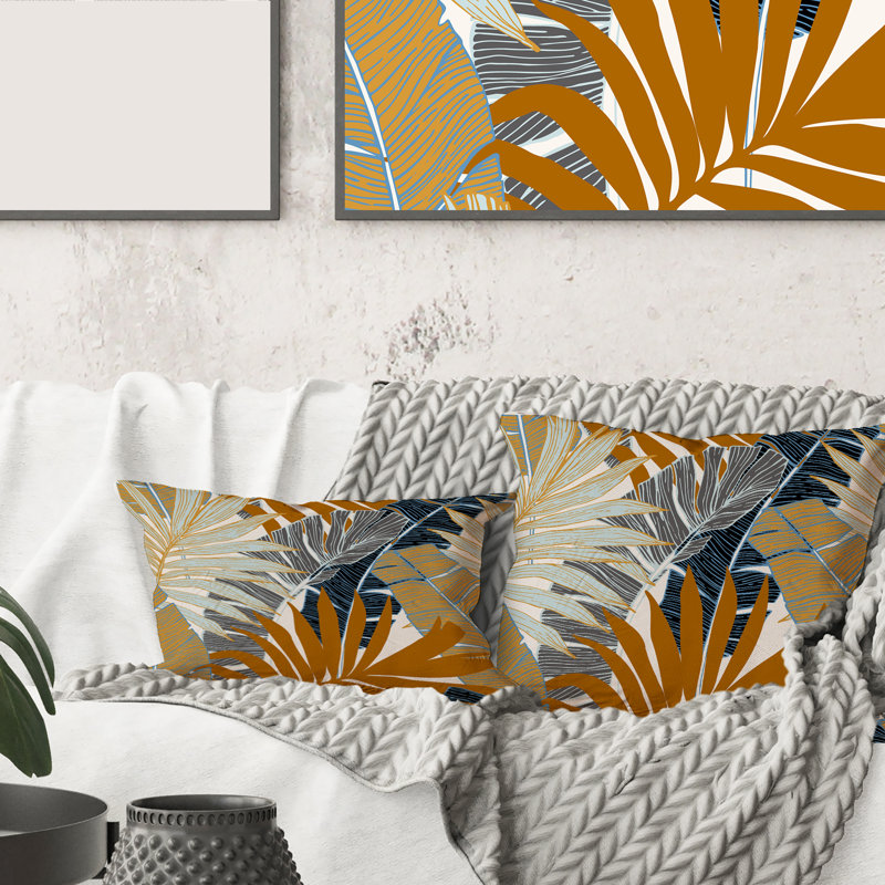 Housse et insert de coussin carré de palmier tropical et de feuilles de bananier, 16" x 16"