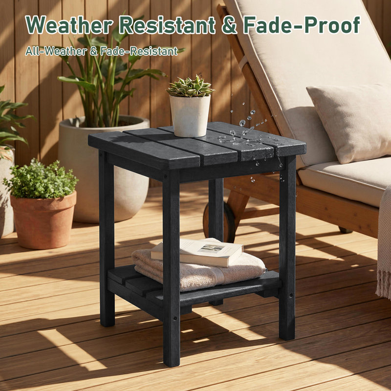 All Weather Adirondack Outdoor HDPE Side Table, Black