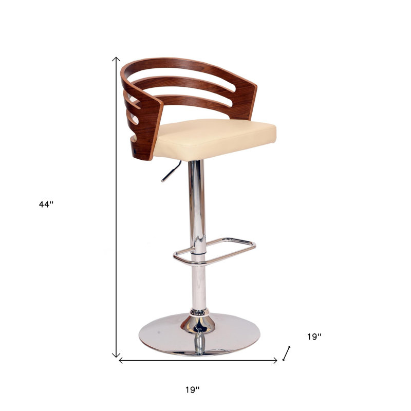 Tabouret de bar pivotant en similicuir et noyer, Crème / chrome