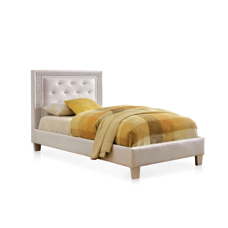 Lit plateforme en similicuir Aceyn, Blanc, Simple