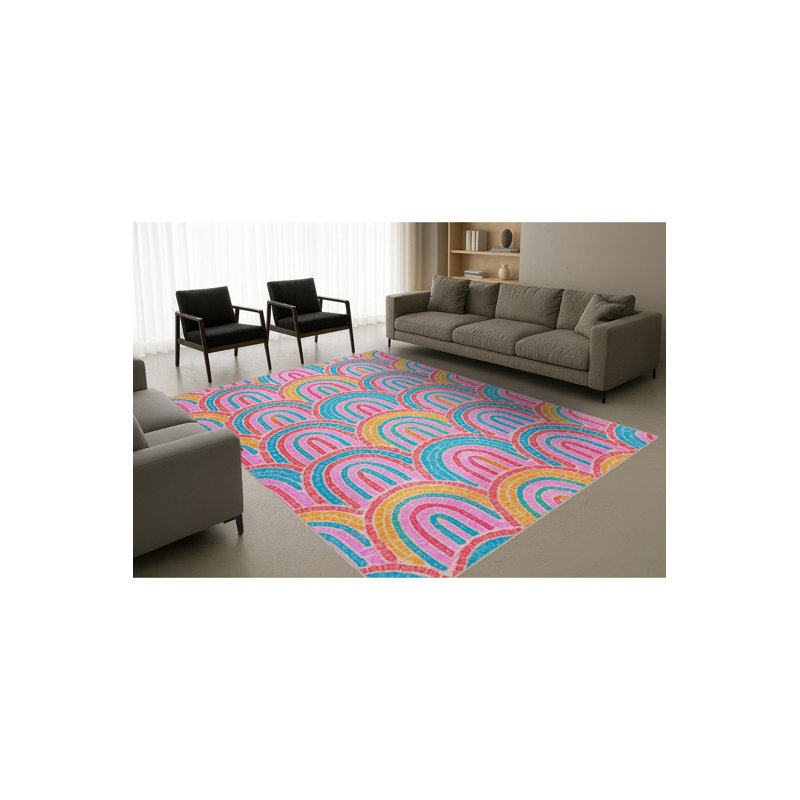Tapis rose tissé à motif géométrique lavable Mosso, 2'4" x 3'11"