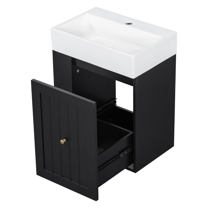 Meuble-lavabo simple vert avec lavabo et rangement en céramique, Green