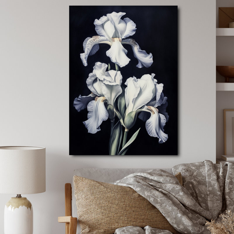 Pétale d'iris gris et blanc, Toile tendue, H 32 po x l 16 po x P 1 po
