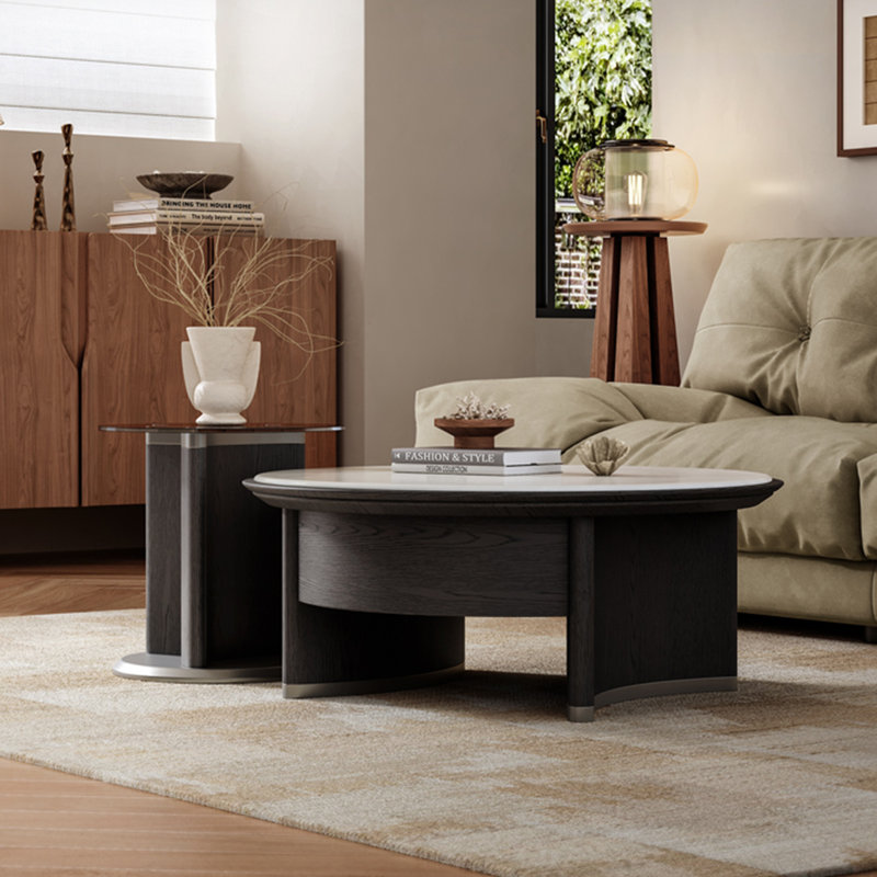 Simple round microcrystalline stone coffee table