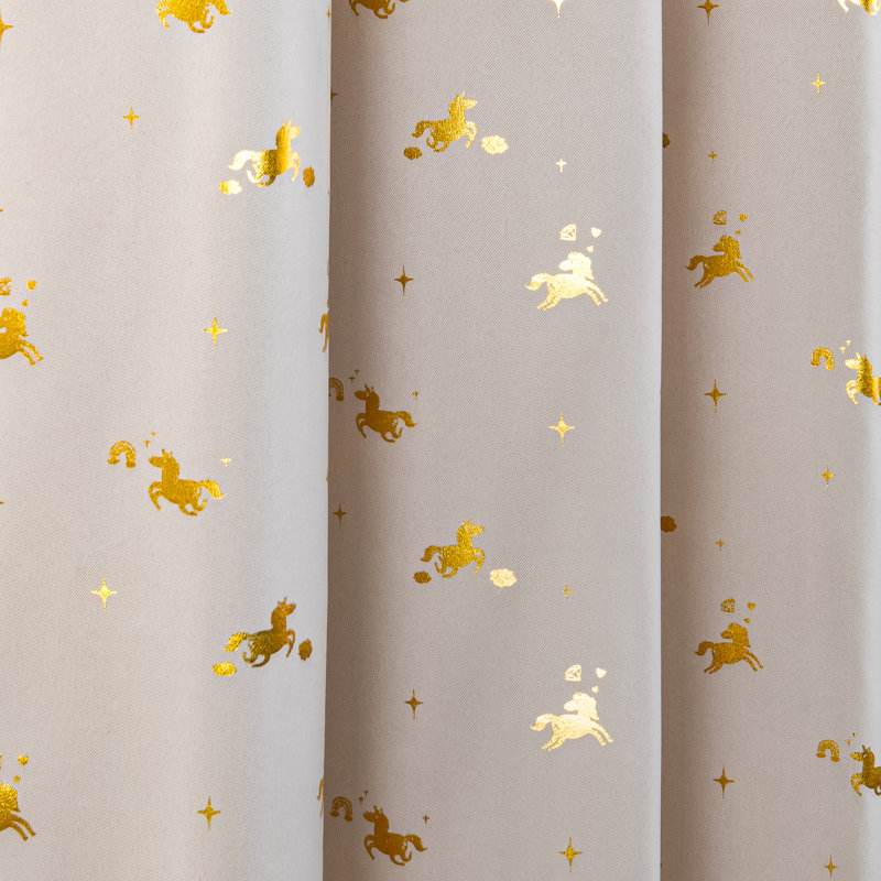 Golden Enchanted Unicorn Polyester Blackout Curtain Pair, 52" W x 63" L, Beige