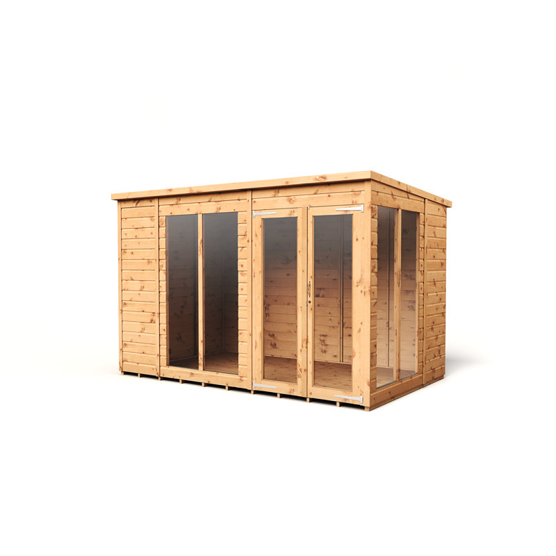  Pent Summerhouse Shiplap Tongue & Groove 10X6 Double Door With Windows