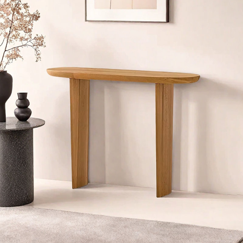 Table d'entrée elliptique minimaliste de style nordique, H 29,53 po x l 39,37 po x P 11,81 po, Brun