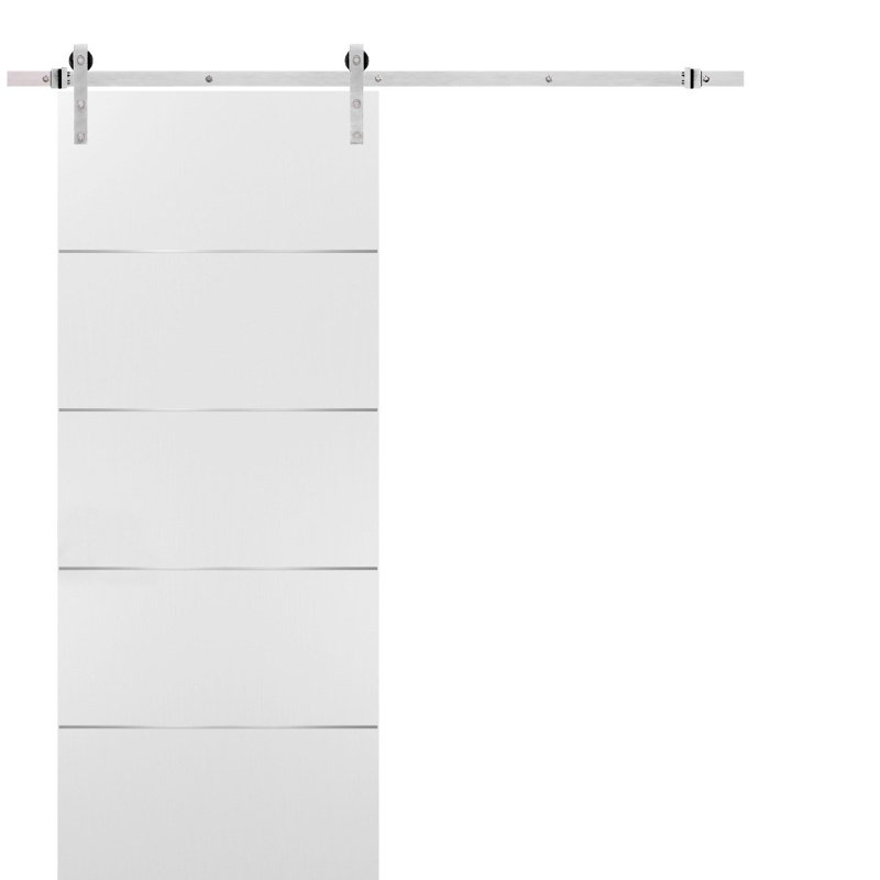 Porte de grange coulissante avec quincaillerie 6,6 pi | Planum 0020 | Ensemble de cintres en métal argentés robustes | Portes intérieures modernes à panneau plein - 18 po x 80 po - Rail argenté