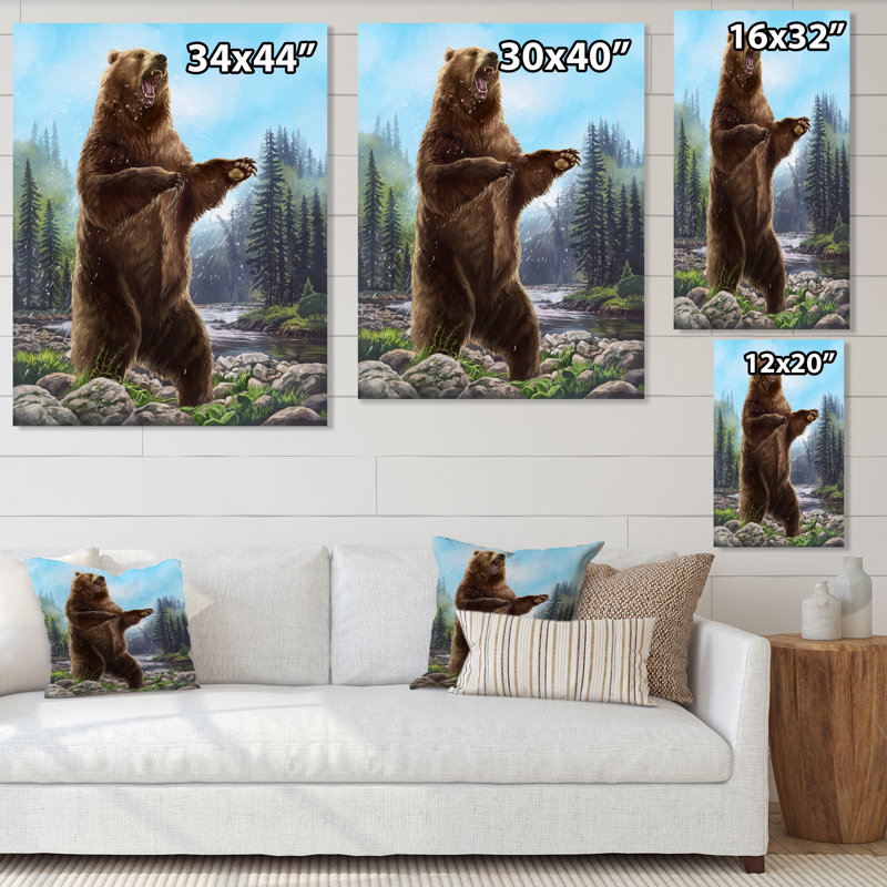 Ours debout - Peinture sur toile, H 44 po x l 34 po, Toile tendue