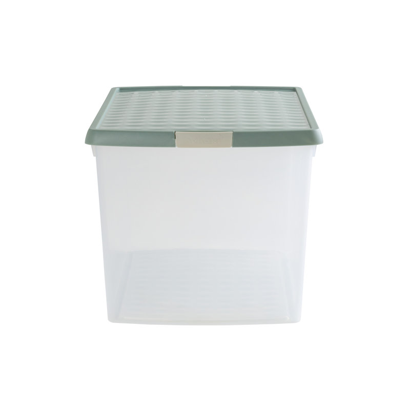 Wham Clip 62L Rectangular Plastic Storage Boxes with Secure Clip Lock Lids. L:59.5 x W:39.5 x H:33.5cm, Clear/Green