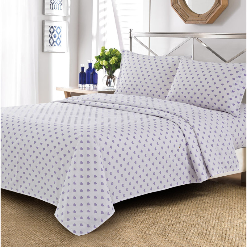 Ensemble de draps 100% coton imprimés à 200 fils Olen, Violet, Simple