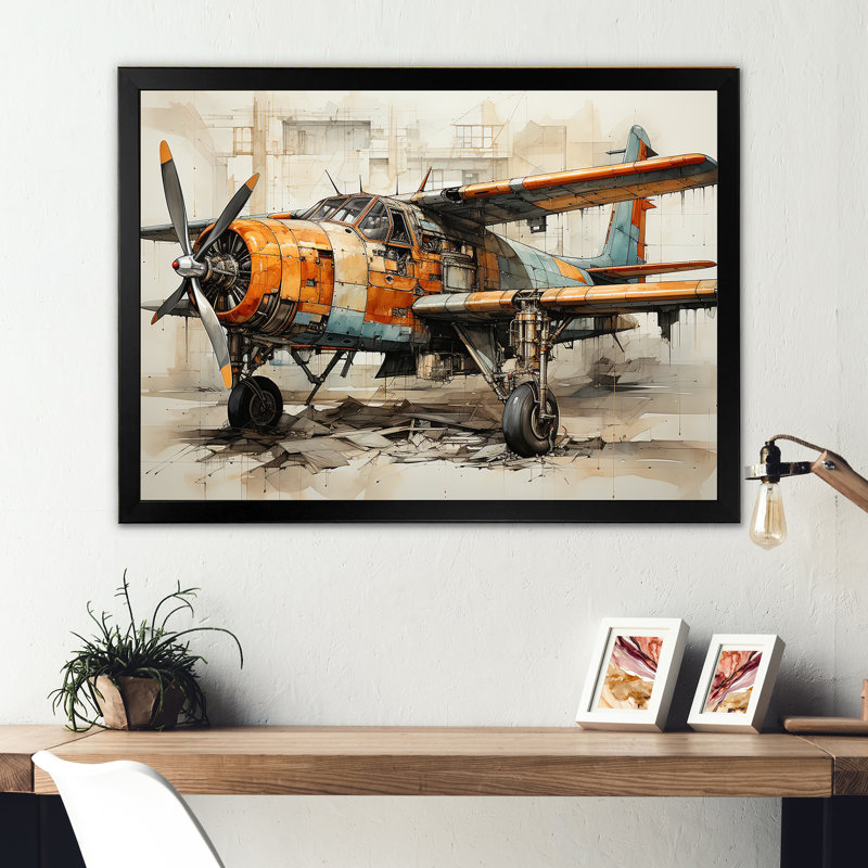 «Industrial Plane Essence I», reproduction sur toile, Cadre photo noir simple, H 34 po x l 44 po x P 1,5 po
