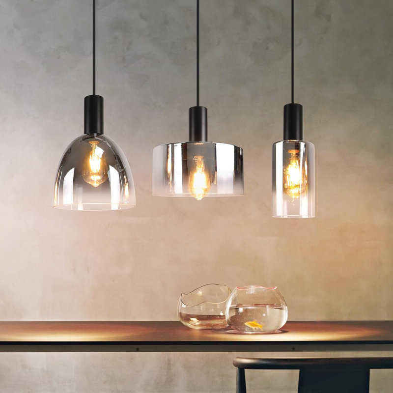 Pendant light 3 - Light E27 Matte Black Cylinder for kitschen