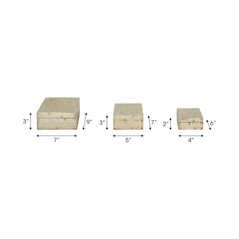 Set Of 3 6/7/9" Mosaic Boxes, Champagne