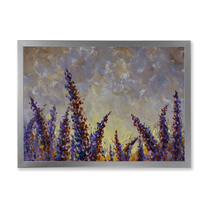 Lavande fleurs mauves - reproduction encadrée sur toile, H 24 po x l 36 po x P 1 po, Cadre photo argenté
