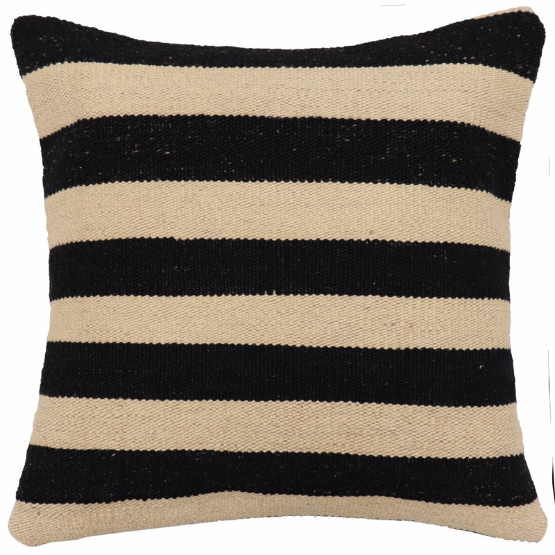 Coussin kilim Mid-Century tissé à la main, Beige / noir géométrique 2