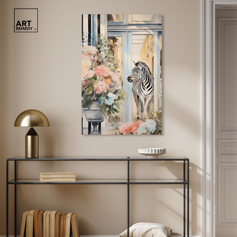 Zebra Storefront Black and White Canvas Wall Art, 30" x 45"