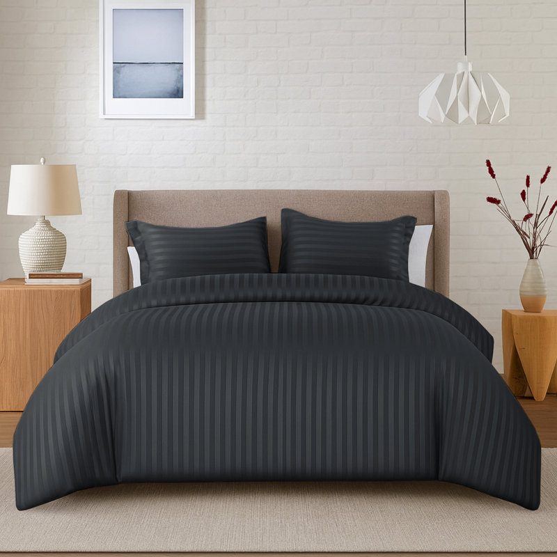 Aspire Homeware 3 Piece Hotel Quality Dyed Duvet Complete Set with Pillowcases for Premium Comfort, Charcoal