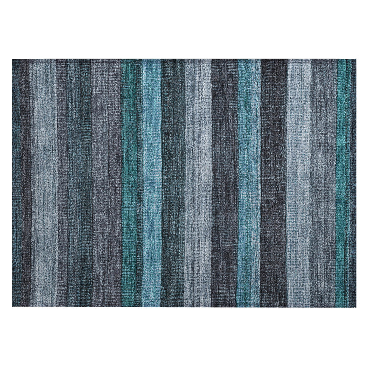 Machine Washable Indoor/Outdoor Xhevrie Teal Rug