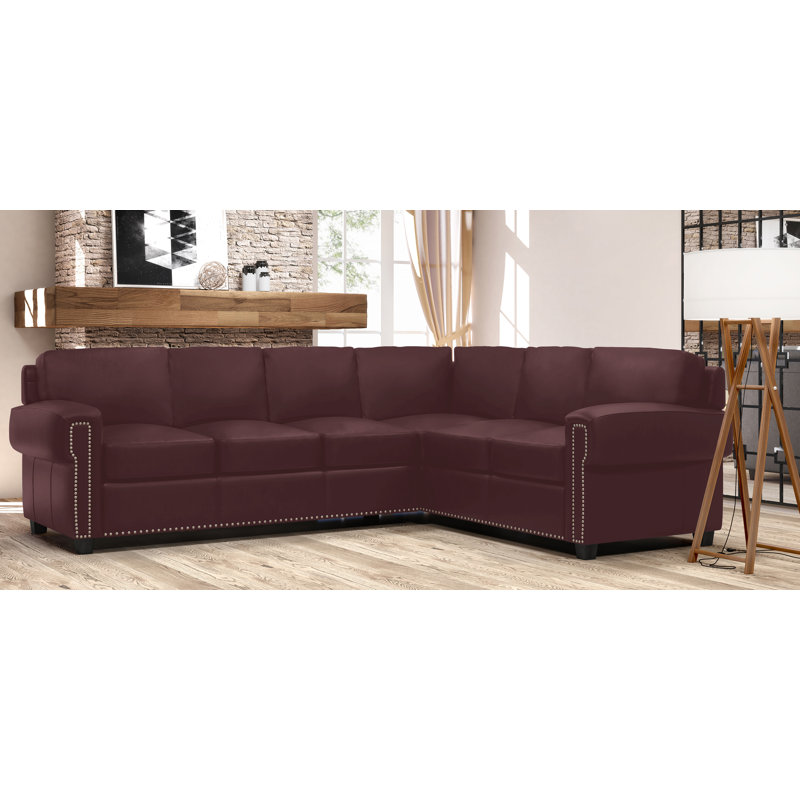 Fardin Upholstered L-Shaped Sectional, Left Facing, Wine Genuine Leather