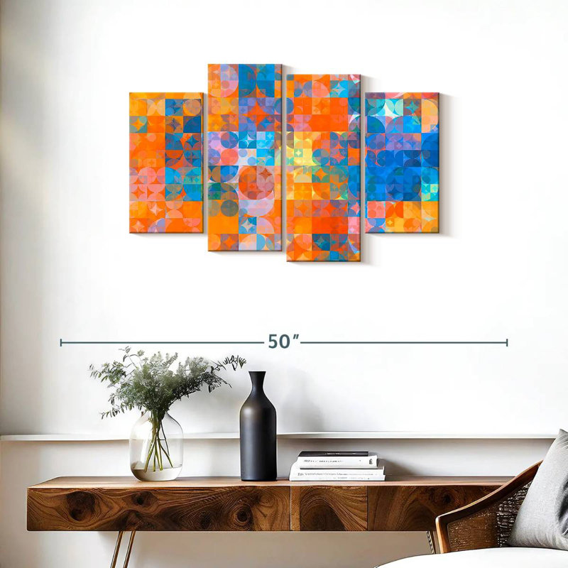 Abstraits cercles bleus orange, H 22 po x l 36 po