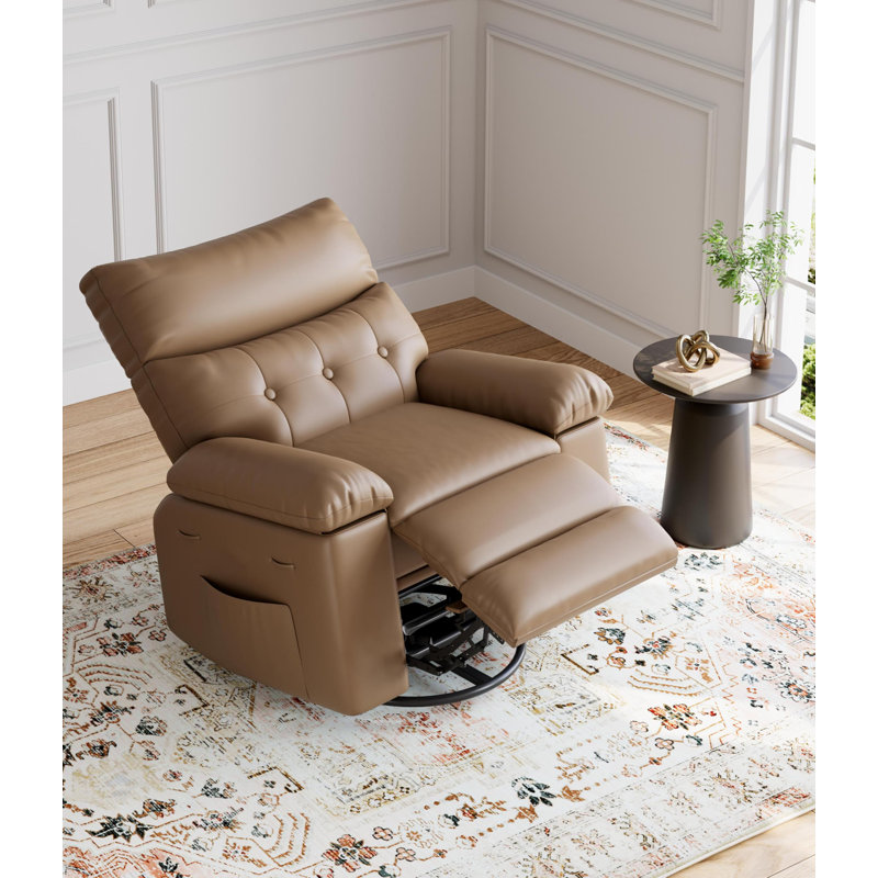 Fauteuil inclinable manuel pivotant en polyuréthane de 41,7 po de largeur avec coussin d'éponge épais, Brown