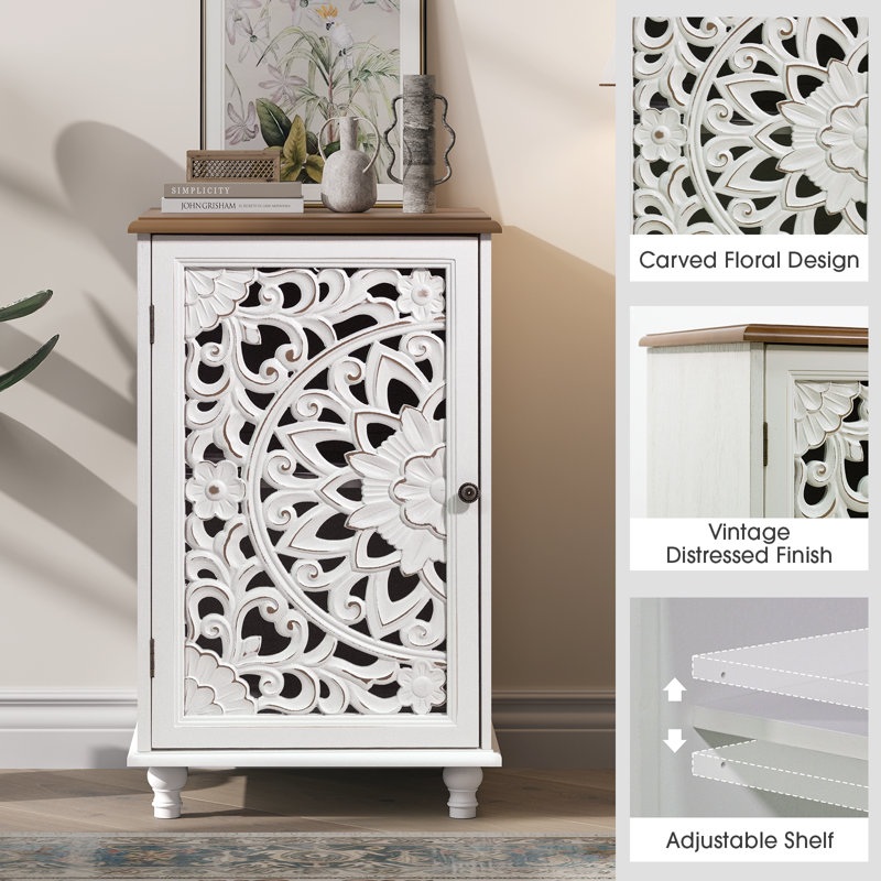 Small Accent Cabinet With Single Door, Storage Cabinet With Adjustable Shelf, Sideboard Buffet For Living room, Dining Room, White