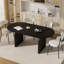 Table de salle à manger 70 pouces ovale pour 4 à 6 personnes, table de cuisine en panneau de fibres à densité moyenne avec base en bois, tables de salle à manger rondes de style campagne moderne pour le salon de la cuisine-1157475386