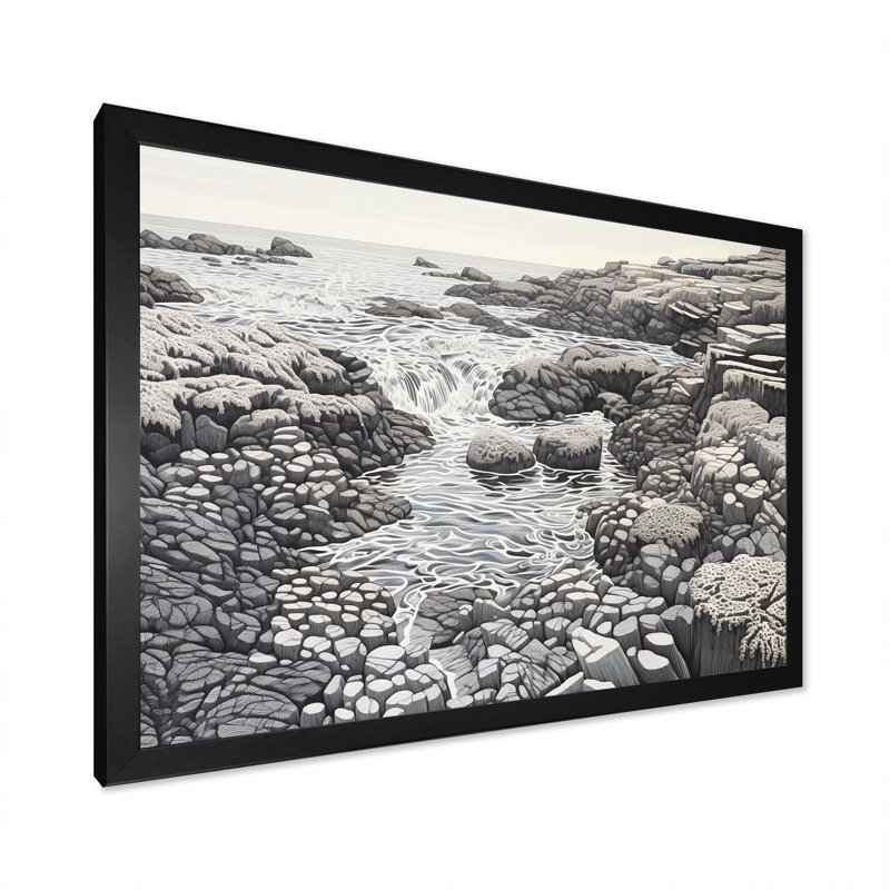 «Gray Abstract Landscape I», reproduction, H 16 po x l 32 po x P 1 po, Cadre simple noir