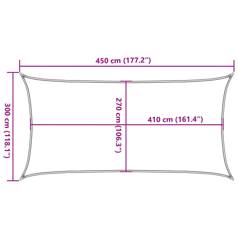 3m x 4.5m Rectangle Shade Sail, Grey