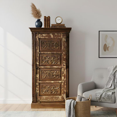 Armoire vieillie rétro à porte simple sculptée 58 po