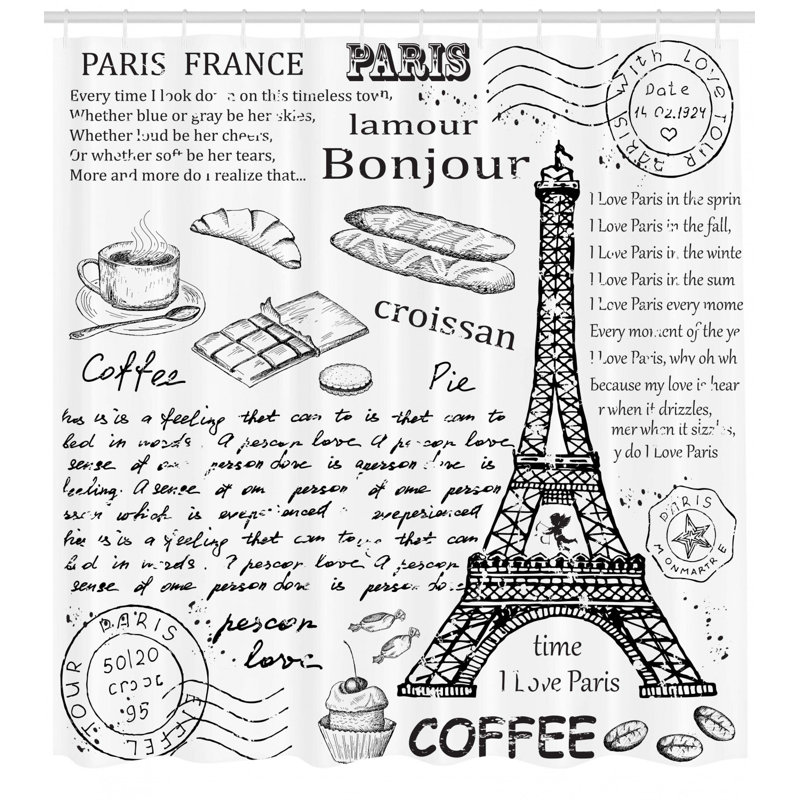 Ensemble de rideau de douche Paris + crochets, H 69 po x l 105 po