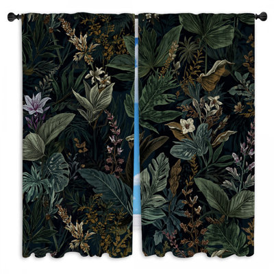 Rideaux de fenêtre à motif de feuillage tropical obscurcissant et obscurcissant - 2 panneaux