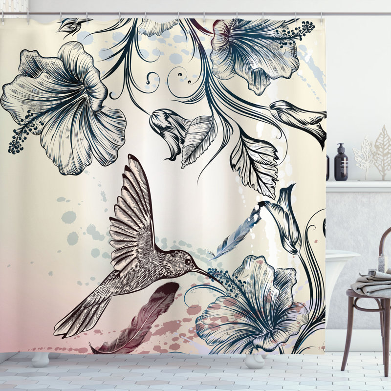 Ensemble de rideau de douche et crochets Hummingbird, H 84 po x l 69 po