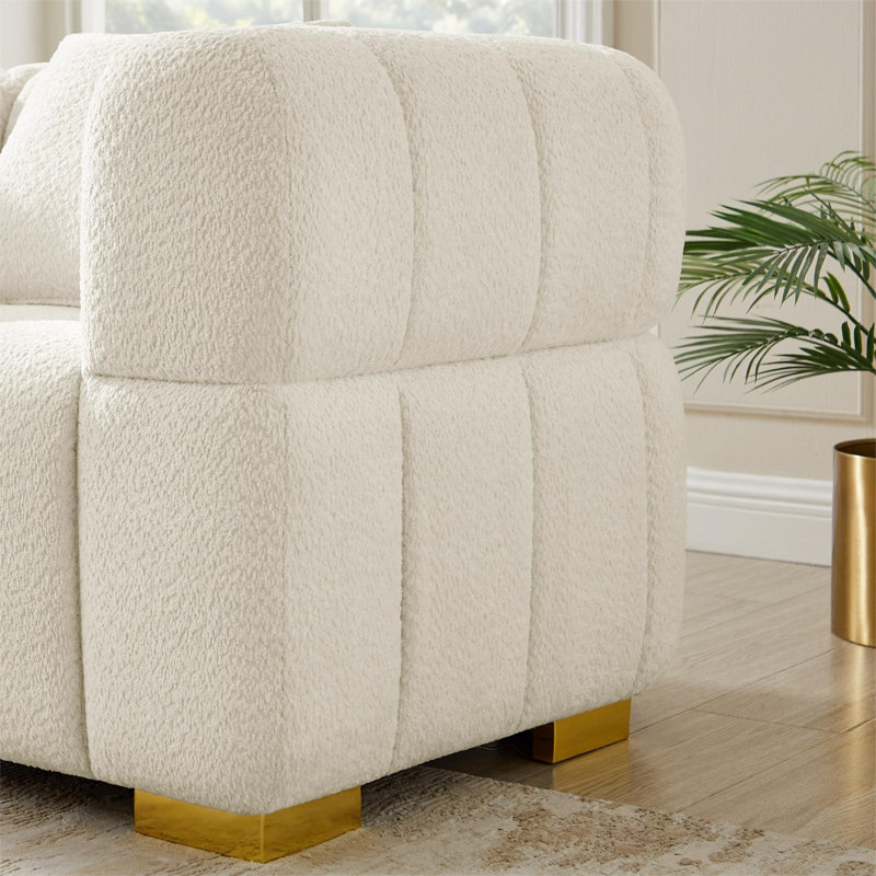 Makirah 90.94" Upholstered Sofa, White Boucle