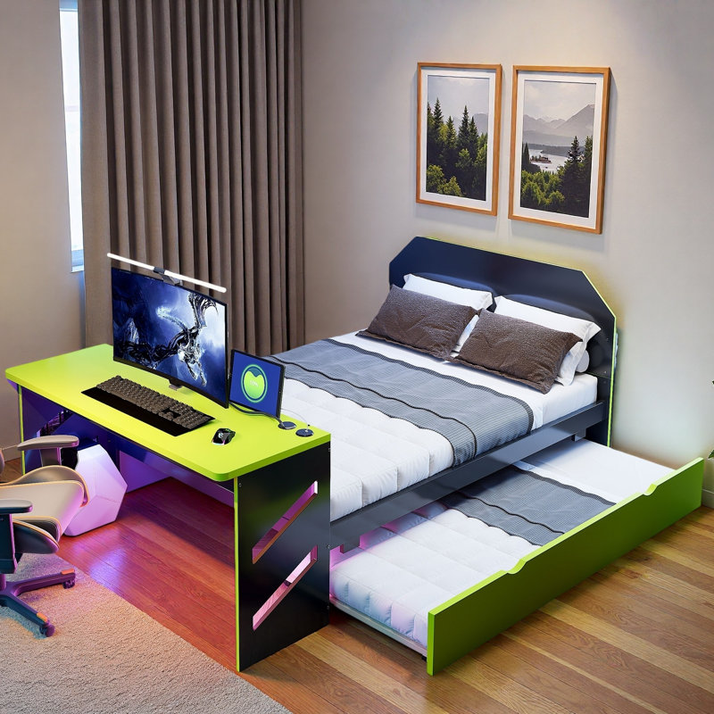 Wood Daybed With Trundle, Desk And Usb Port, Green