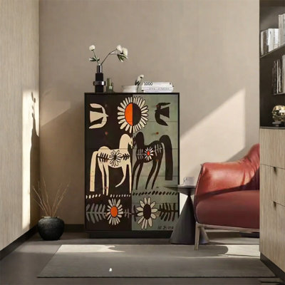 Walnut Wood Frame Decorative Cabinet with Drawers