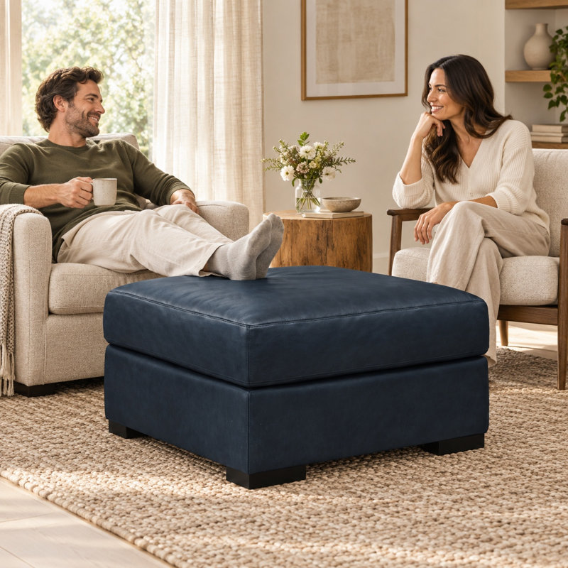 Madison Heirloom Quality Ottoman in Buttery Soft 100% Top Grain Leather, Made to Order, Boca Cashmere
