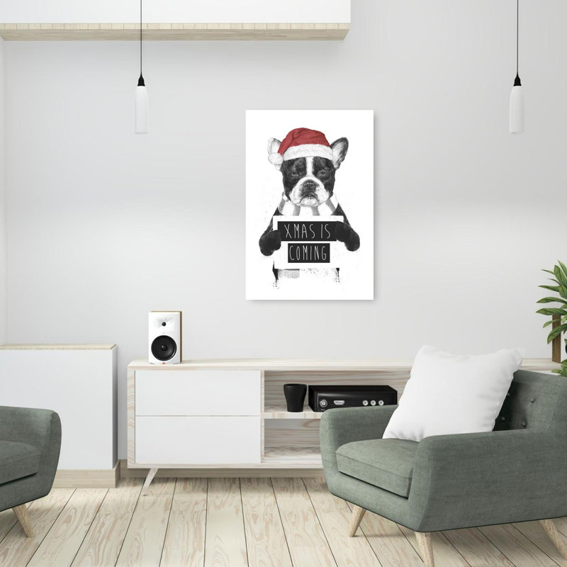 Santa French Bulldog Coming Contemporary Dog Wall Art Print, 91.44cm H x 60.96cm W