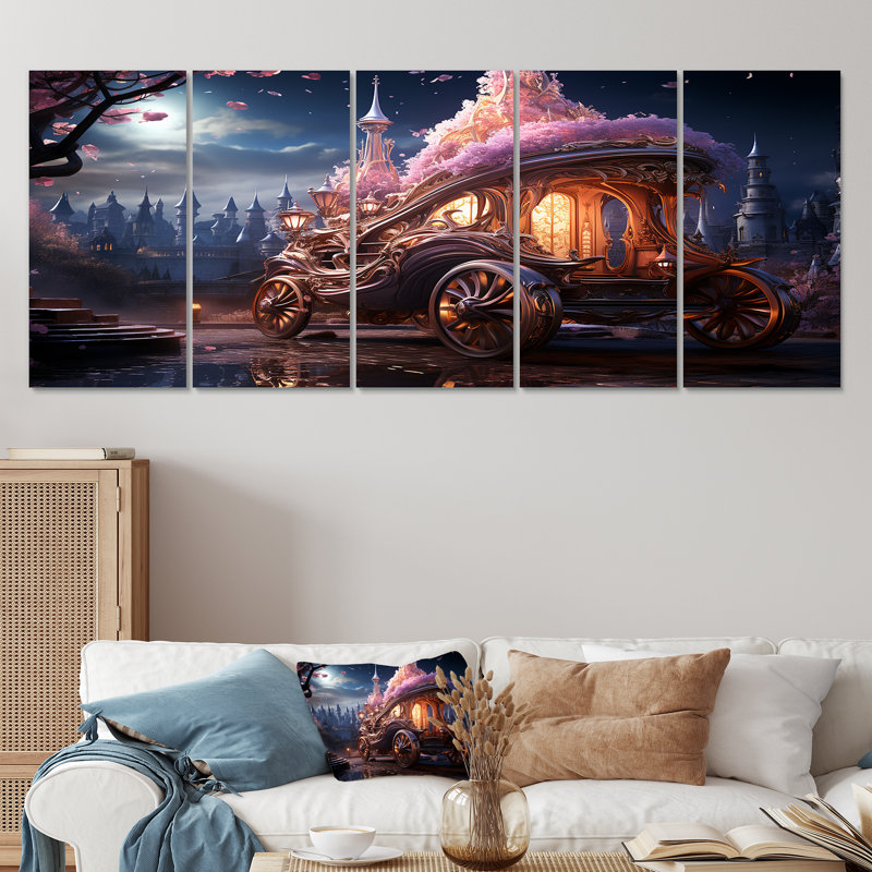 Enchanted Princess Carriage I - Old American Cart, ensemble d'art mural 5 pièces, H 32 po x l 80 po